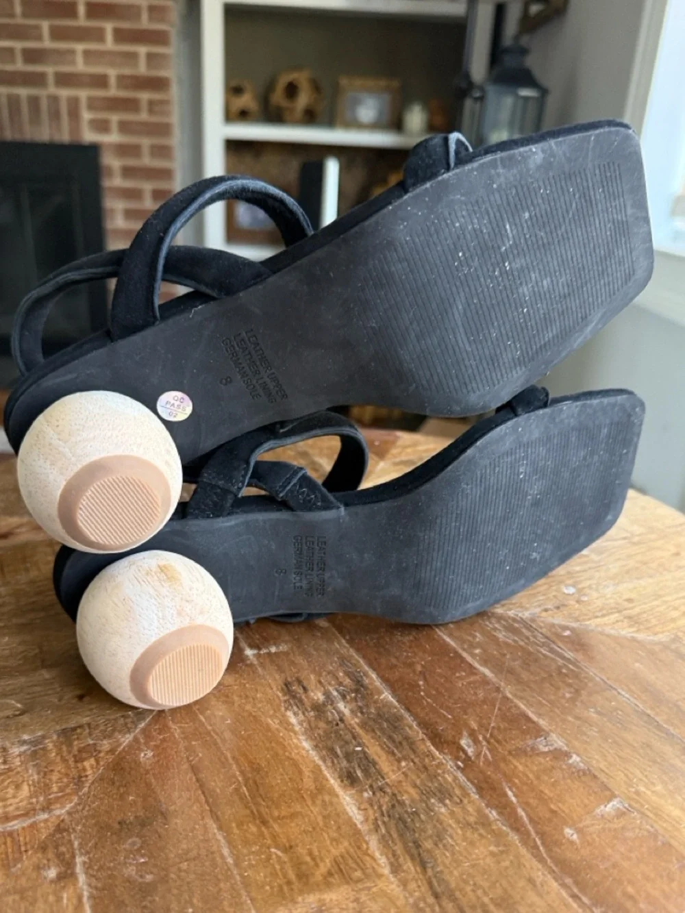 Intentionally Blank Strappy Suede Wood Heel Sandals 8. - Picture 7 of 7